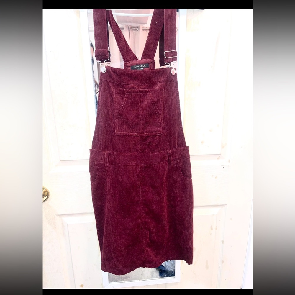 Burgundy Corduroy Overalls dress